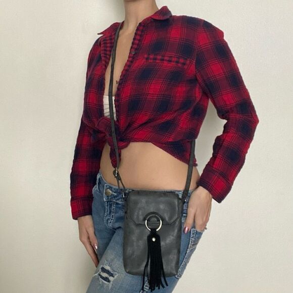 Vegan Leather Purse Crossbody Multiway Waist Fanny Pack Gray Fringe Boho - Picture 3 of 13